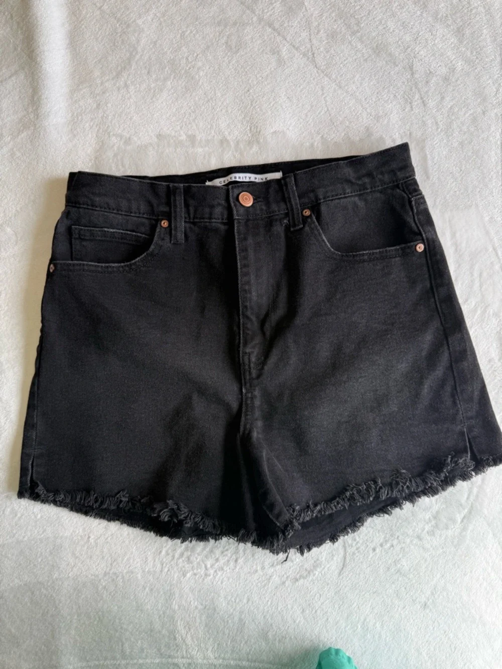 Celebrity Pink Black Frayed Hem Denim Shorts - Picture 1 of 8